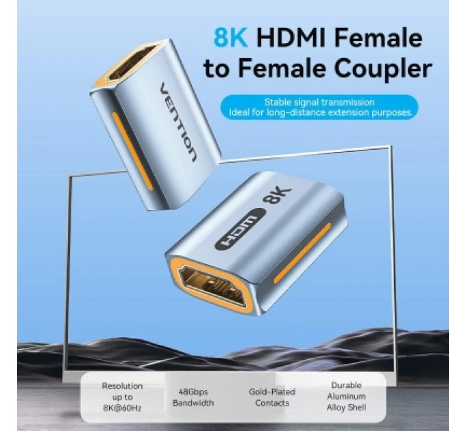 Перехідник HDMI-A Female to Female 8K Adapter Gray Aluminum Alloy Type VENTION (AIUH0)
