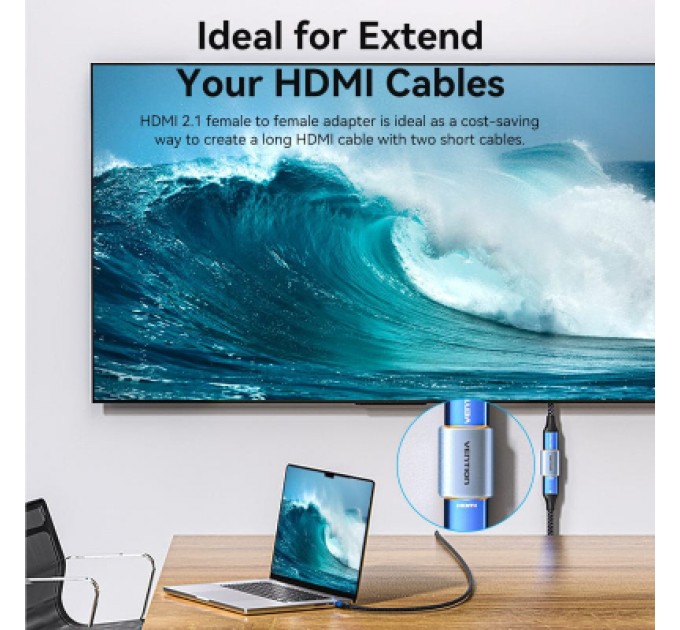 Перехідник HDMI-A Female to Female 8K Adapter Gray Aluminum Alloy Type VENTION (AIUH0)