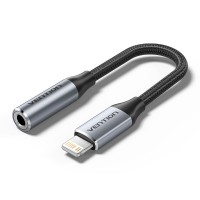 Перехідник Cotton Braided Lightning Male to 3.5MM Earphone Jack Adapter 0.1M Gray Aluminum Alloy Type VENTION (BMBHA)