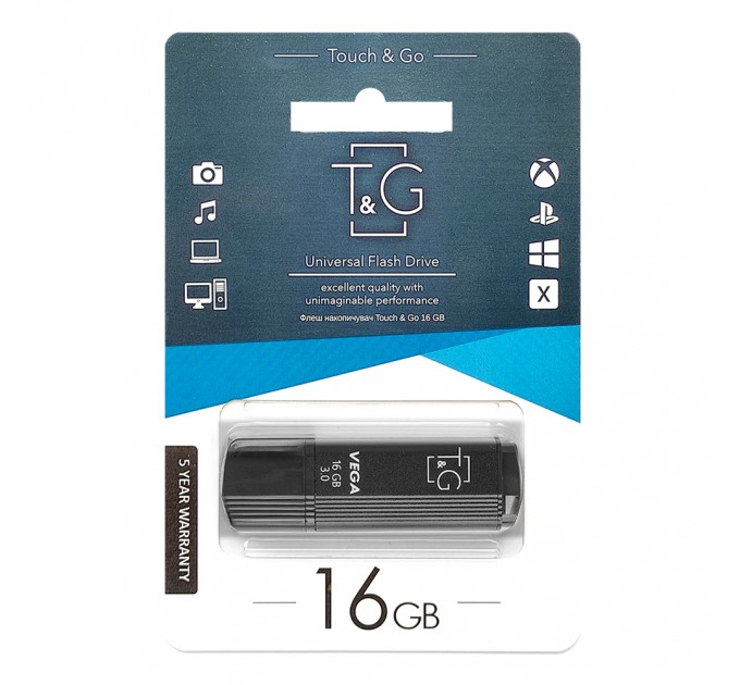 Флеш-накопичувач USB 16GB T&G 121 Vega Series Black (TG121-16GBBK)