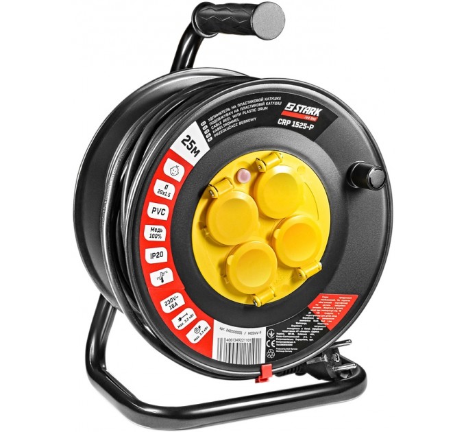 Подовжувач на котушці Stark CRP 1525-P (242000001) 4 розетки, 25 м, чорний
