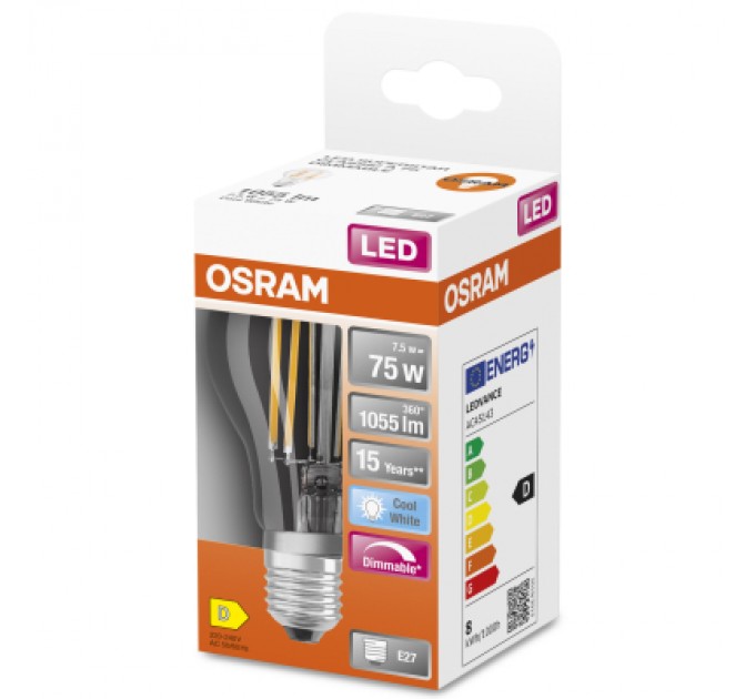 Лампочка Osram LED CLA75 DIM 7,5W/840 230V FIL E27 (4058075434967)
