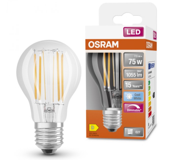 Лампочка Osram LED CLA75 DIM 7,5W/840 230V FIL E27 (4058075434967)
