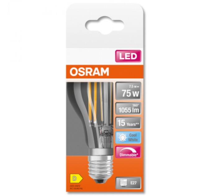 Лампочка Osram LED CLA75 DIM 7,5W/840 230V FIL E27 (4058075434967)