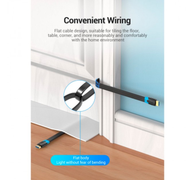 Кабель мультимедійний HDMI to HDMI Flat 1.5m black Vention (AAKBG)