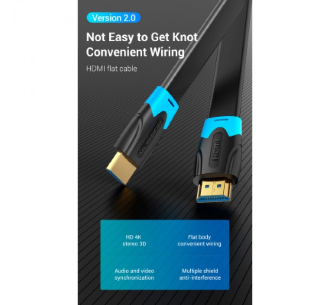 Кабель мультимедійний HDMI to HDMI Flat 1.5m black Vention (AAKBG)