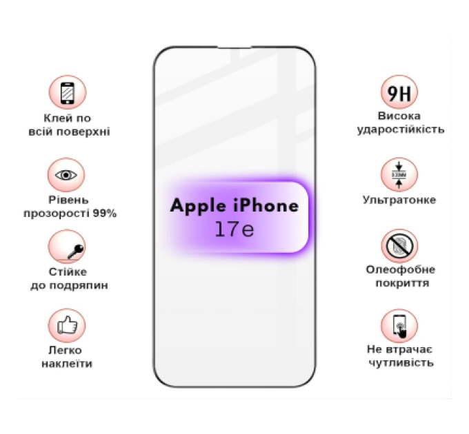 BeCover Скло захисне BeCover Apple iPhone 17e Black (715141)