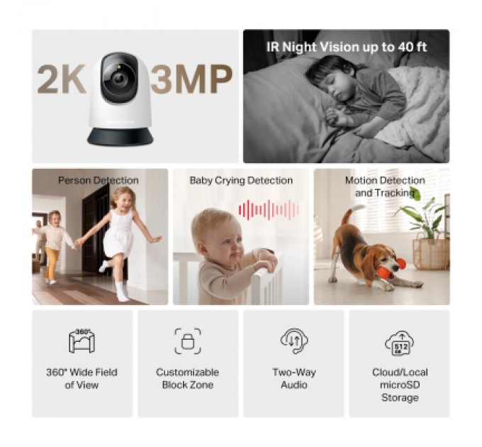 Камера відеоспостереження Mercusys IP-Камера MERCUSYS MC210 3MP N300 microSD motion detection (MC210)