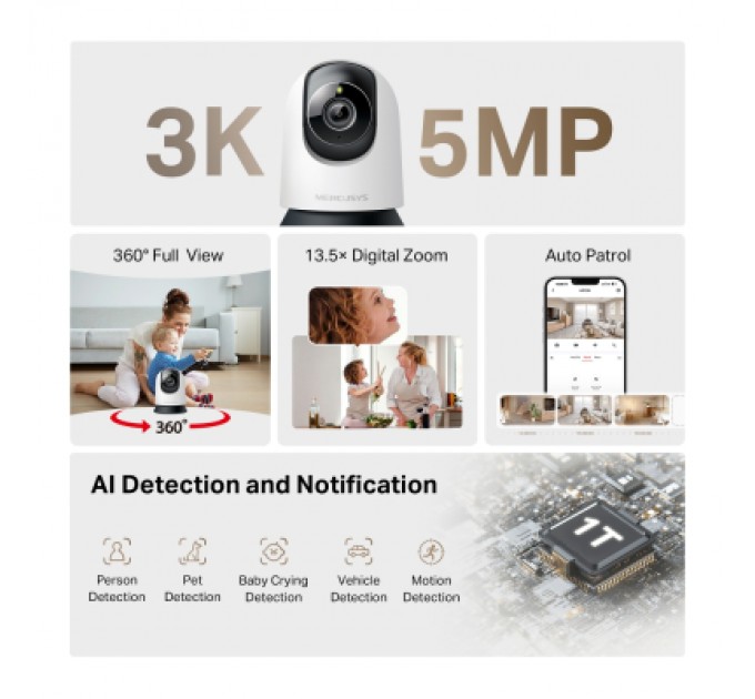Камера відеоспостереження Mercusys IP-Камера MERCUSYS MC230 5MP N300 microSD motion detection. AI (MC230)