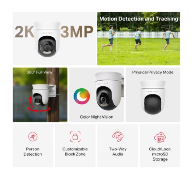 Камера відеоспостереження Mercusys IP-Камера MERCUSYS MC510 3MP N300 microSD motion detection, зовнішня (MC510)