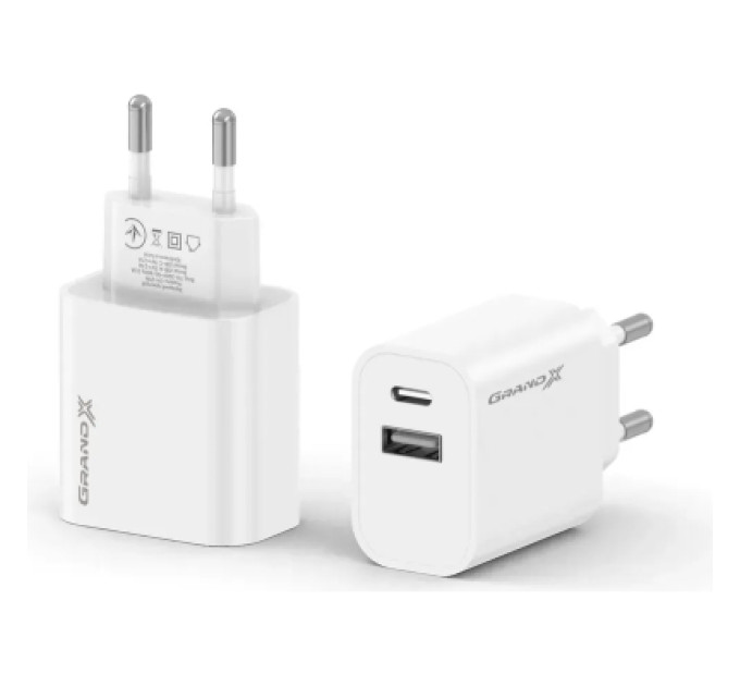 Grand-X Зарядний пристрій Grand-X 1xUSB-C + 1xUSB 10.5W white (CH-21W)