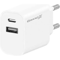 Зарядний пристрій Grand-X 1xUSB-C + 1xUSB 10.5W white (CH-21W)
