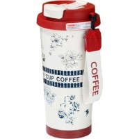Термокружка Merlion TermCoffee 500 мл з трубочкою, біла з червоним та сірим (TermCoffee-500WRG)