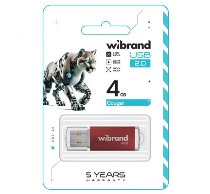 Wibrand USB флеш накопичувач Wibrand 4GB Cougar Red USB 2.0 (WI2.0/CU4P1R)