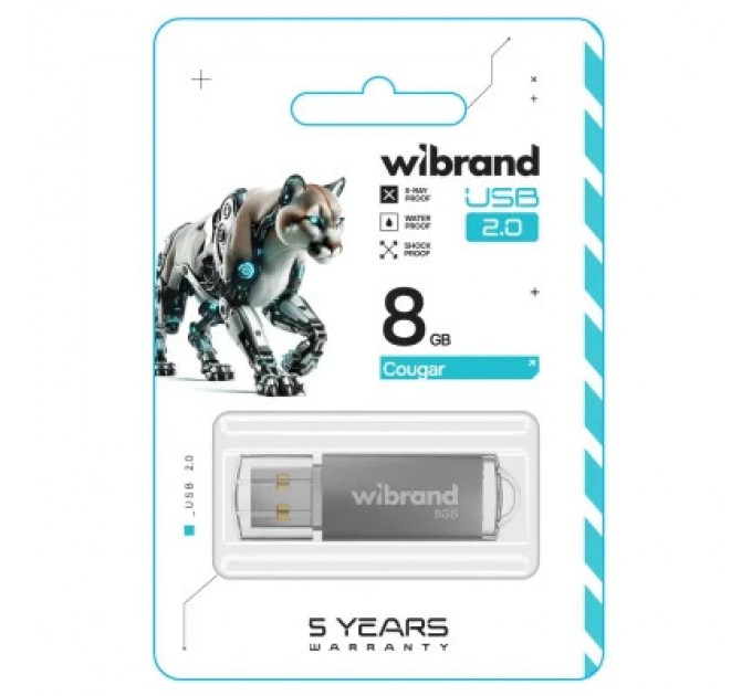 Wibrand USB флеш накопичувач Wibrand 8GB Cougar Silver USB 2.0 (WI2.0/CU8P1S)
