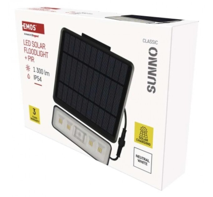 Прожектор EMOS сонячний світлодіодний 1300 лм IP54 4000K PIR (ZG112S)