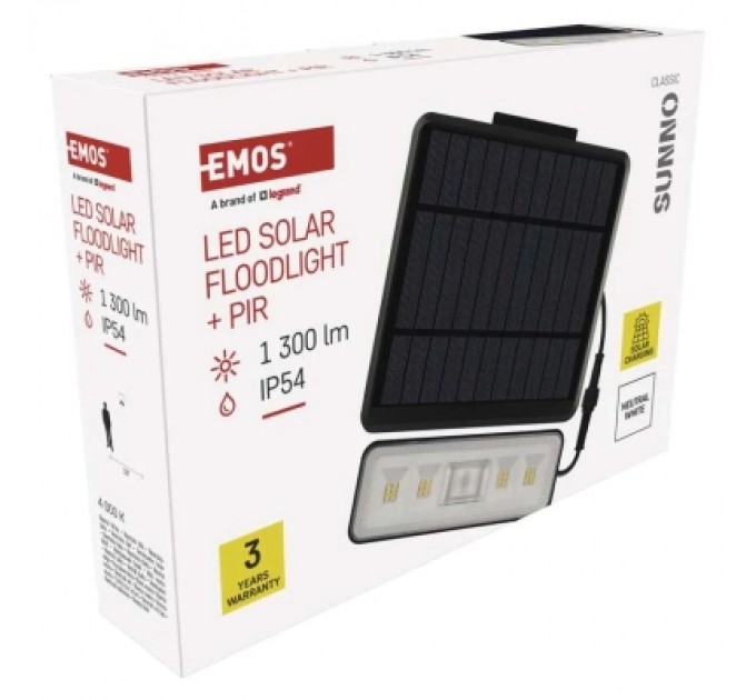 Прожектор EMOS сонячний світлодіодний 1300 лм IP54 4000K PIR (ZG112S)