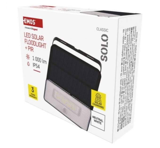 Прожектор EMOS сонячний світлодіодний 1000 лм IP54 4000K PIR (ZG121S)