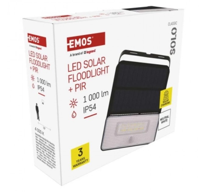 Прожектор EMOS сонячний світлодіодний 1000 лм IP54 4000K PIR (ZG121S)