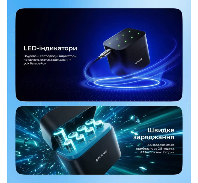 Proove Зарядний пристрій Proove Compact Station 8pcs (4xAAA + 4xAA) Black (RBCS00000001)