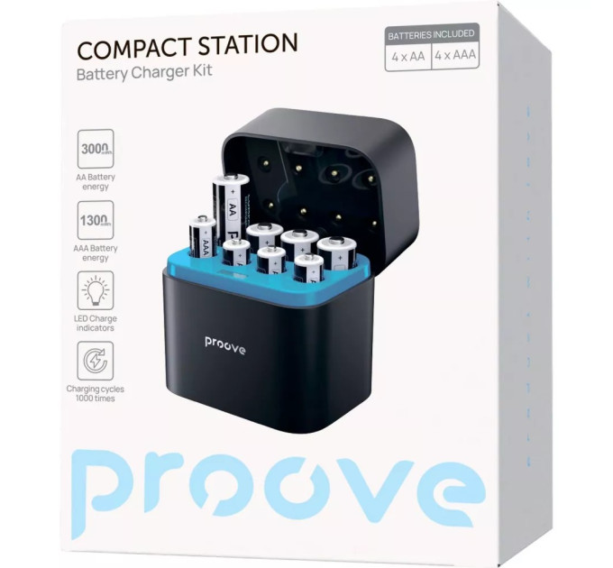 Proove Зарядний пристрій Proove Compact Station 8pcs (4xAAA + 4xAA) Black (RBCS00000001)