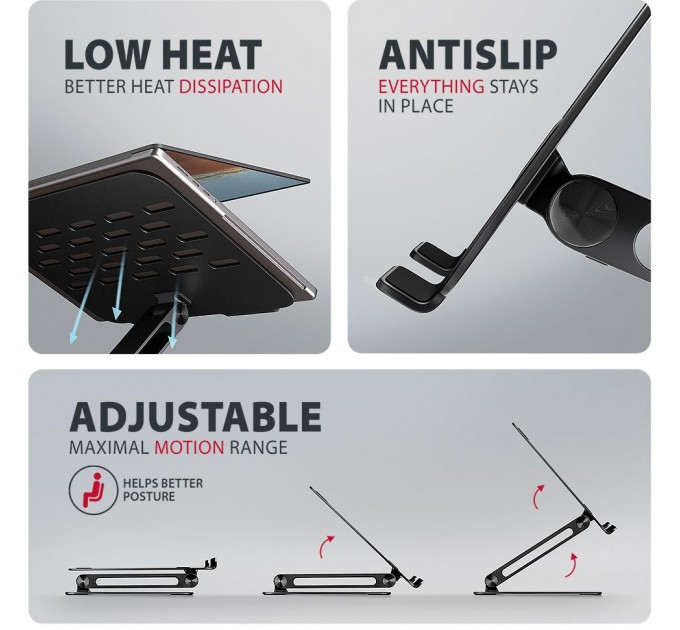 Підставка для ноутбуків AXAGON STND-LQB (розмір 10" – 17.3"), Чорний