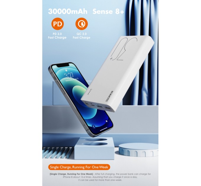 Універсальна мобільна батарея Romoss Sense8+ 30000mAh White (PHP30-401-02)