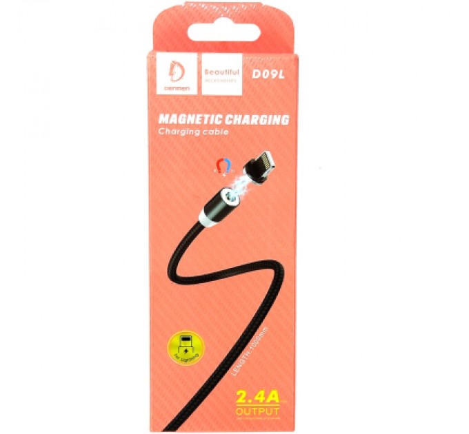 Дата кабель USB 2.0 AM to Lightning magnetic black Denmen (DN-D09L-BK)