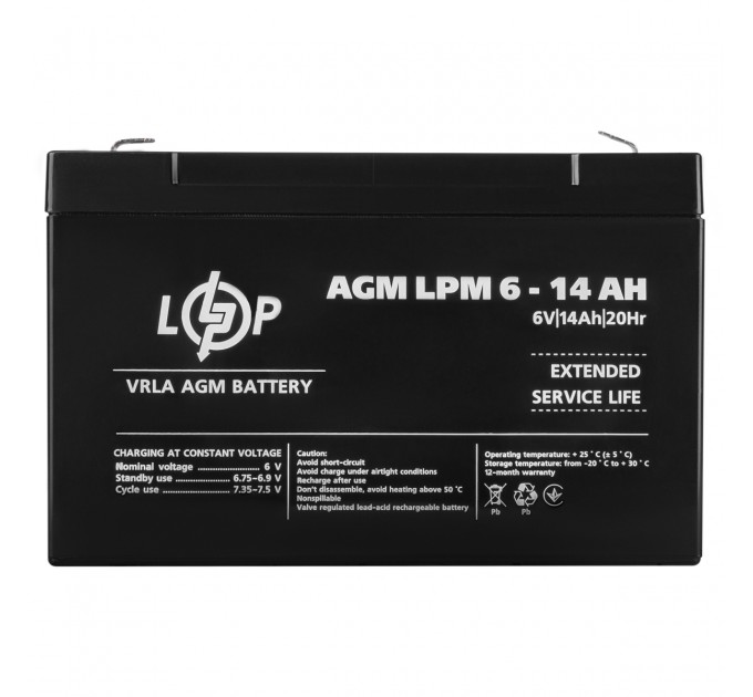 Акумуляторна батарея LogicPower LPM 6V 14AH (LPM 6 - 14 AH) AGM