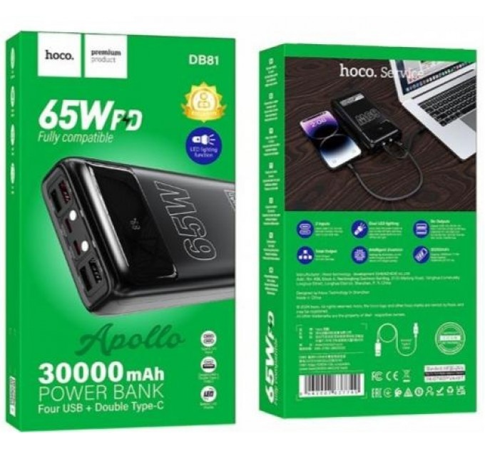 Універсальна мобільна батарея Hoco DB81 Apollo 65W 30000mAh Black (6942007637749)