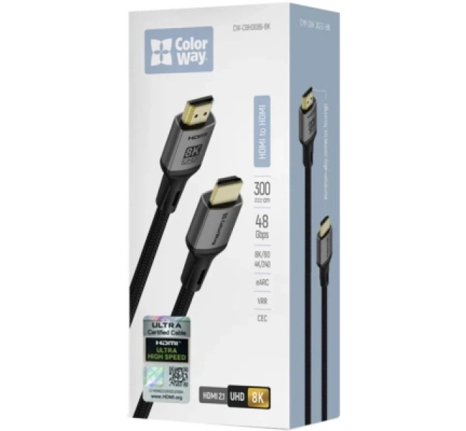 ColorWay Кабель мультимедійний HDMI M to HDMI M 3.0m V2.1 8K black ColorWay (CW-CBHD089-BK)