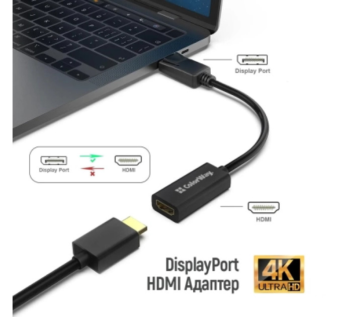 ColorWay Перехідник HDMI F to DisplayPort M 4K30Hz black ColorWay (CW-AD-DPHD)