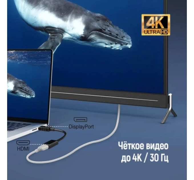 ColorWay Перехідник HDMI F to DisplayPort M 4K30Hz black ColorWay (CW-AD-DPHD)