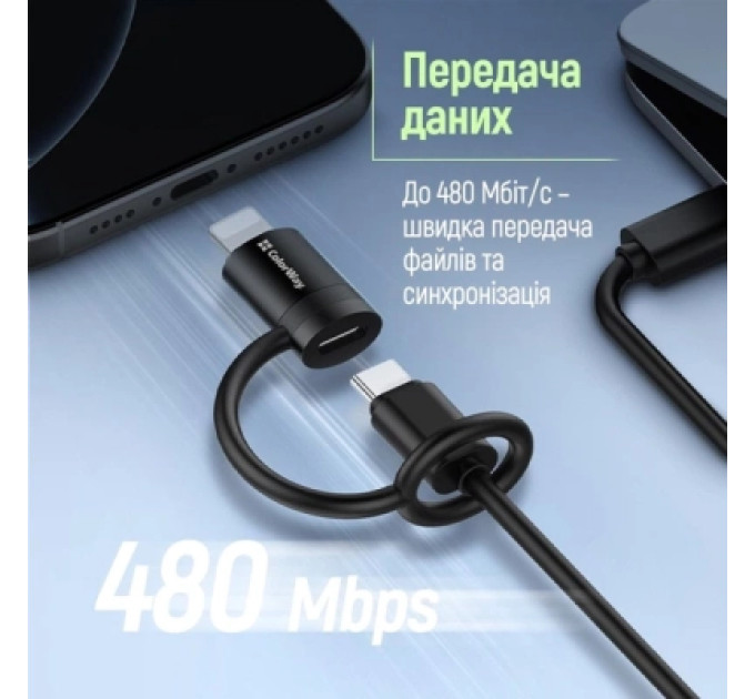 ColorWay Перехідник USB-C F to Lightning M black ColorWay (CW-AD-LC)