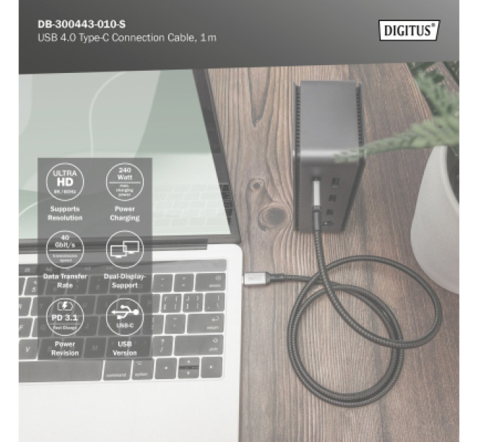 Digitus Дата кабель USB-C to USB-C 1.0m USB 4.0 black Digitus (DB-300443-010-S)