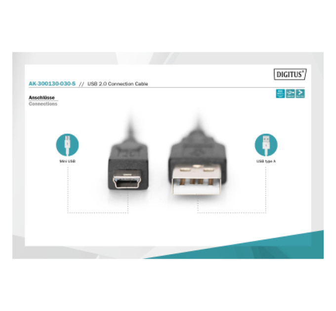 Digitus Дата кабель USB 2.0 AM to Mini 5P 3.0m black Digitus (AK-300130-030-S)