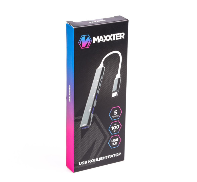 Maxxter Концентратор USB Type-C Maxxter 1xUSB-A 3.0, 2xUSB-A 2.0, 1xUSB-C (PD100W charging), 1хUSB-C Gray (HU3C-4P1PD-01)