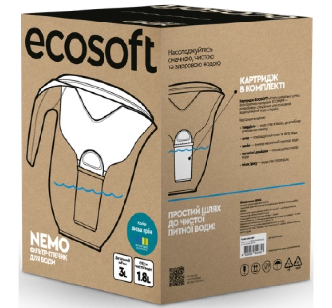 Ecosoft Фільтр-глечик Ecosoft НЕМО зелений 3л 1 шт (4820056807073)