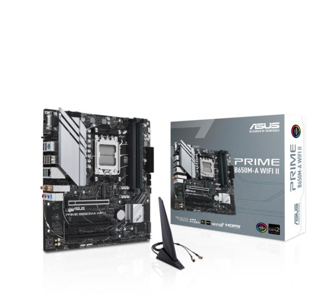 ASUS components Материнcька плата ASUS PRIME B650M-A WIFI II sAM5 B650 4xDDR5 M.2 D-Sub HDMI DP Wi-Fi BT mATX