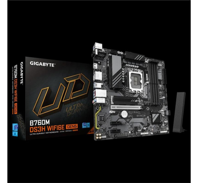 Gigabyte components Материнська плата GIGABYTE B760M DS3H WF6E GEN5 s1700 B760 4xDDR5 M.2 Wi-Fi BT HDMI mATX