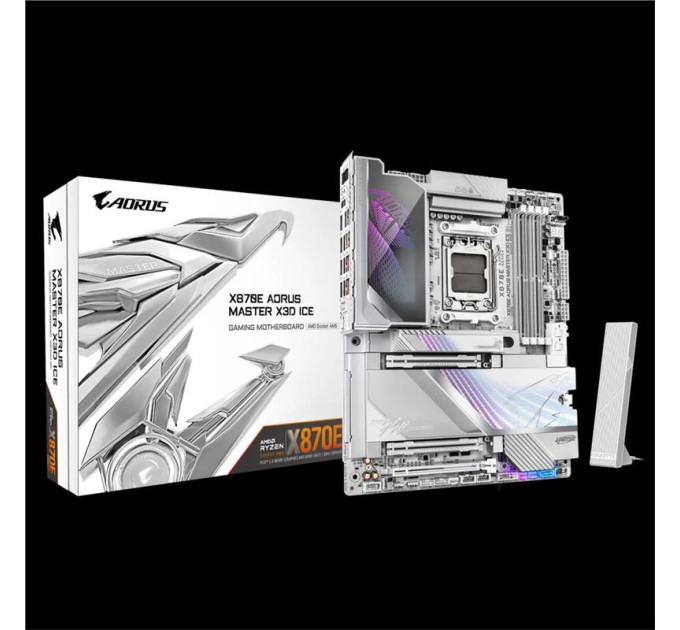 Gigabyte components Материнська плата GIGABYTE X870E A MASTER X3D ICE sAM5 X870 4xDDR5 M.2 Wi-Fi BT HDMI DP ATX