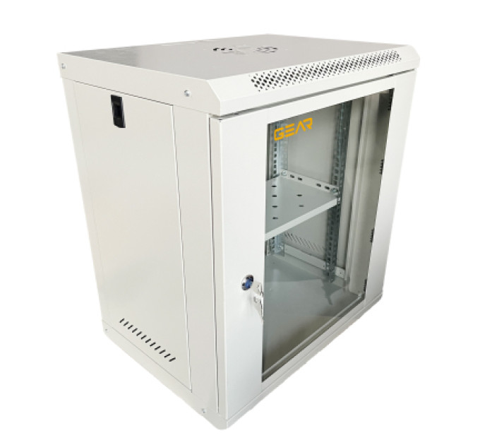 GEAR Шафа настінна GEAR 12U 19" 600x450x650 мм, + полка 19", grey (GWMSN-12U-600-450G)