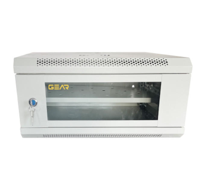 GEAR Шафа настінна GEAR 4U 19" 600x450x280 мм, + полка 19", grey (GWMSN-4U-600-450G)