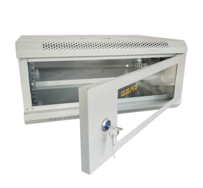 GEAR Шафа настінна GEAR 4U 19" 600x450x280 мм, + полка 19", grey (GWMSN-4U-600-450G)