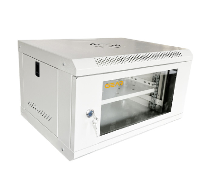 GEAR Шафа настінна GEAR 6U 19" 600x450x350 мм, + полка 19", grey (GWMSN-6U-600-450G)