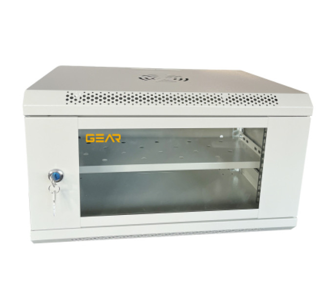 GEAR Шафа настінна GEAR 6U 19" 600x450x350 мм, + полка 19", grey (GWMSN-6U-600-450G)