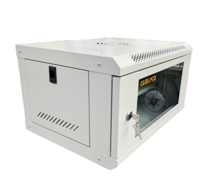 GEAR Шафа настінна GEAR 6U 19" 600x600x300 мм, + полка 19", grey (GWMSN-6U-600-600G)