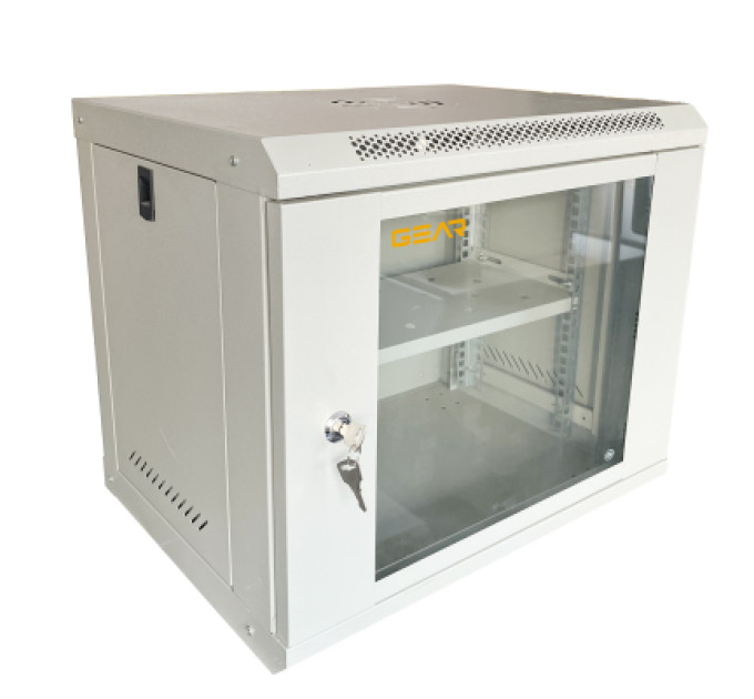 GEAR Шафа настінна GEAR 9U 19" 600x450x500 мм, + полка 19", grey (GWMSN-9U-600-450G)
