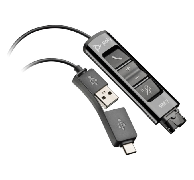 Poly Перехідник Poly DA85 USB > QD з вбудованим пультом керування для гарнітур EncorePro, USB-A, USB-C, чорний
