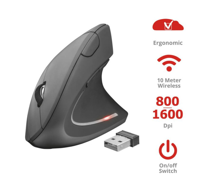 Trust Peripherals Миша Trust Verto Ergonomic, WL, чорний